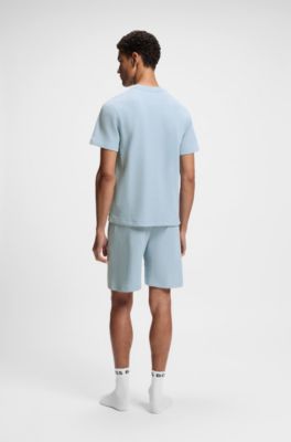 Cotton-blend T-shirt with waffle structure, Light Blue