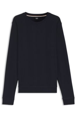 Sweat zipp&eacute; en coton m&eacute;lang&eacute; &agrave; la texture gaufr&eacute;e, Bleu fonc&eacute;