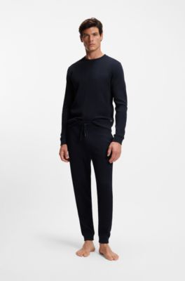 Sweat zipp&eacute; en coton m&eacute;lang&eacute; &agrave; la texture gaufr&eacute;e, Bleu fonc&eacute;