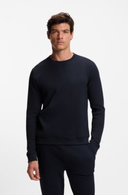 Waffle-texture sweatshirt in a cotton blend, Dark Blue