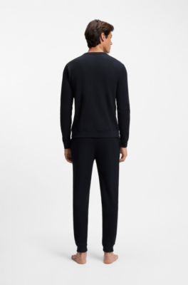 Sweat zipp&eacute; en coton m&eacute;lang&eacute; &agrave; la texture gaufr&eacute;e, Bleu fonc&eacute;