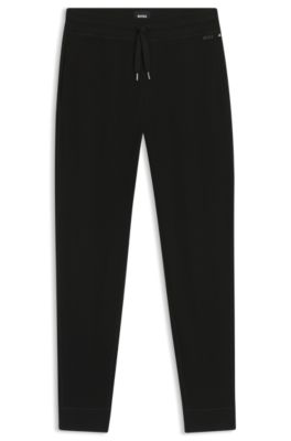 Cotton-blend sweatpants with waffle structure, Black