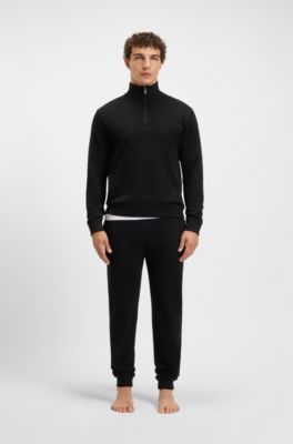 Pantalones de ch&aacute;ndal en mezcla de algod&oacute;n con estructura de rejilla, Negro