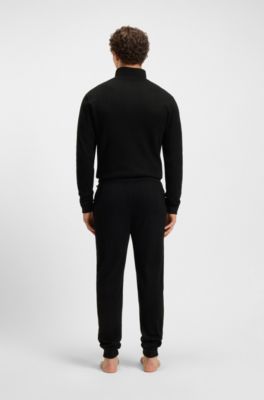 Pantalones de ch&aacute;ndal en mezcla de algod&oacute;n con estructura de rejilla, Negro