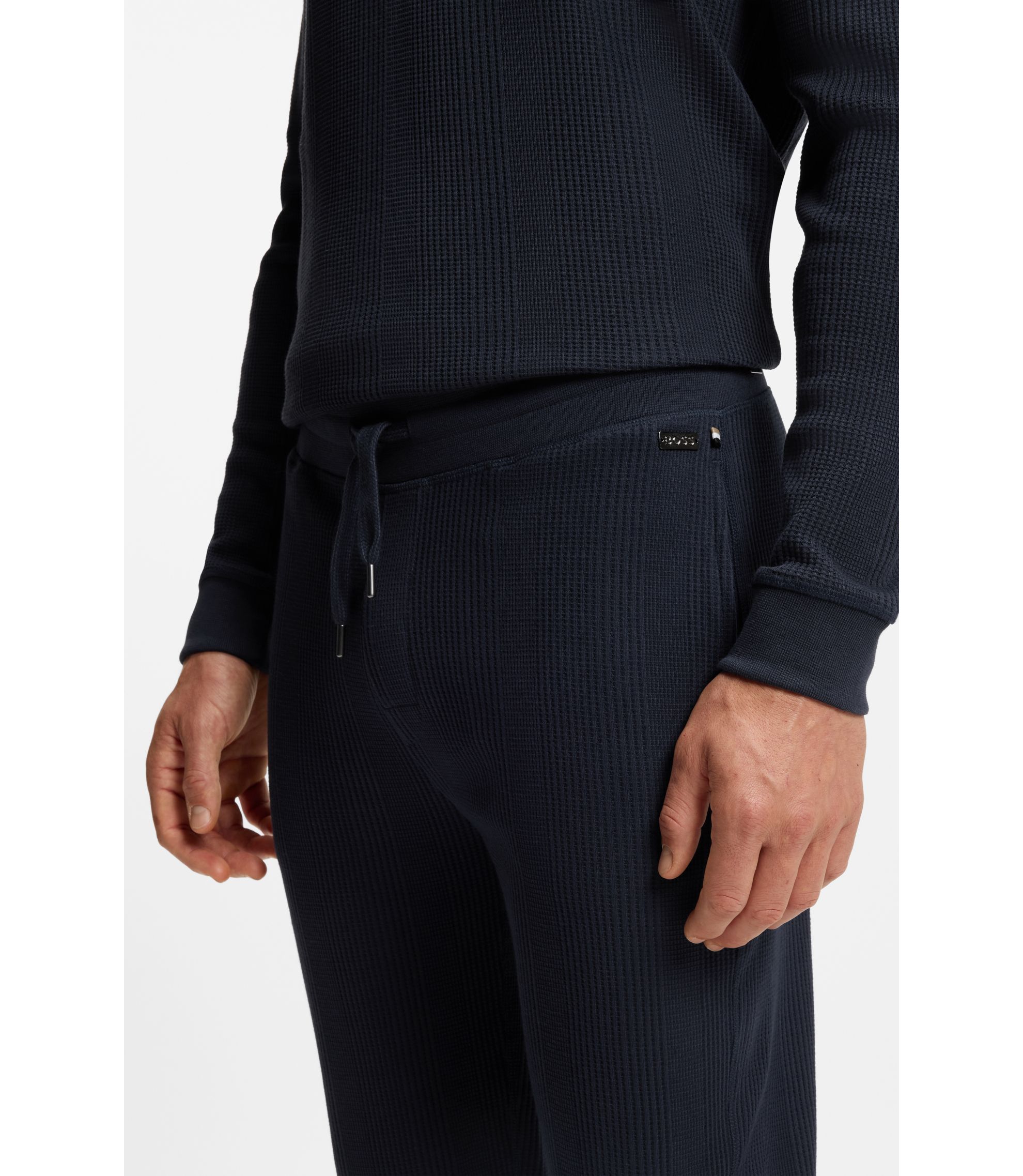 BOSS - Waffle-structure tracksuit bottoms in a cotton blend