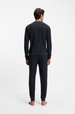 Cotton-blend sweatpants with waffle structure, Dark Blue