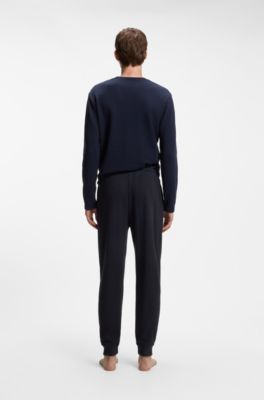 Cotton-blend sweatpants with waffle structure, Dark Blue
