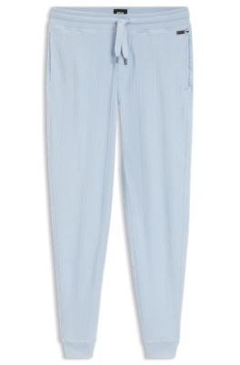 Cotton-blend sweatpants with waffle structure, Light Blue