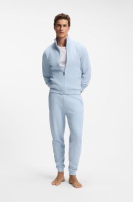 Cotton-blend sweatpants with waffle structure, Light Blue