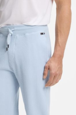 Cotton-blend sweatpants with waffle structure, Light Blue