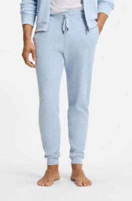 Cotton-blend sweatpants with waffle structure, Light Blue