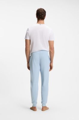 Cotton-blend sweatpants with waffle structure, Light Blue