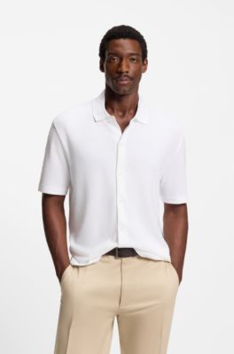 Camisa regular fit en algod&oacute;n con estructura de rejilla, Blanco