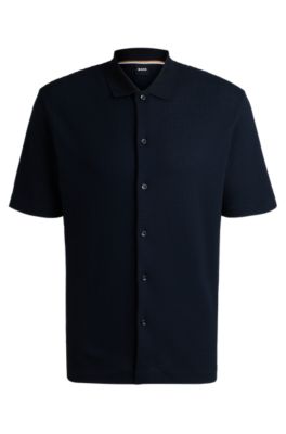 Regular-fit shirt in waffle cotton, Dark Blue