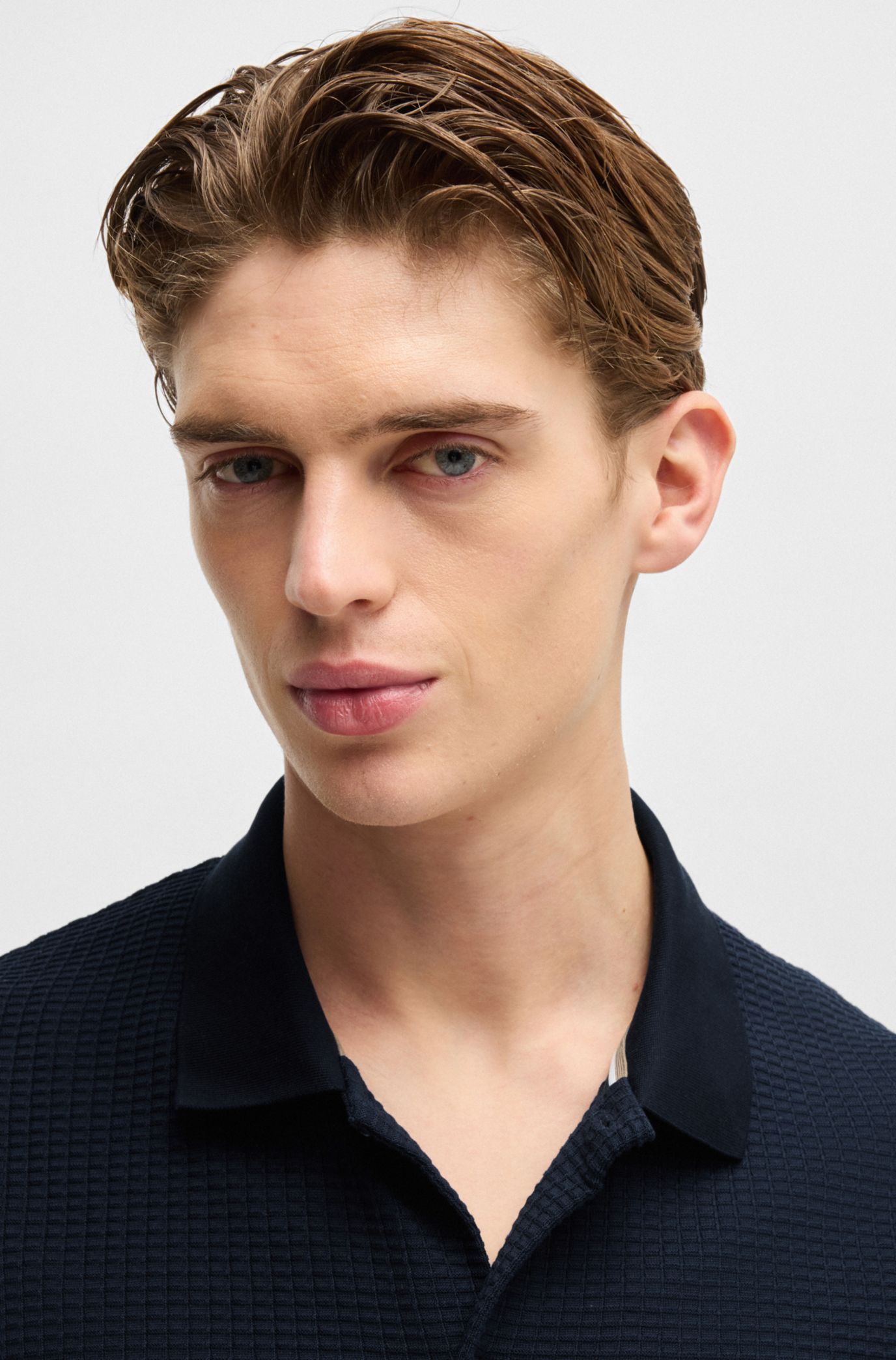 BOSS - Regular-fit shirt in waffle cotton - Dark Blue
