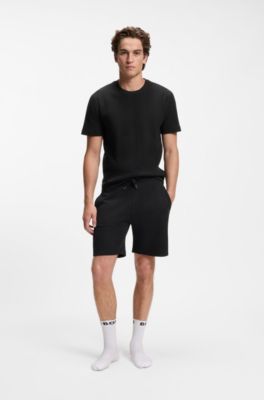 Short en coton m&eacute;lang&eacute; &agrave; la structure gaufr&eacute;e, Noir