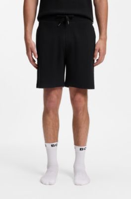 Cotton-blend shorts with waffle texture, Black