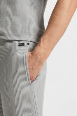 Cotton-blend shorts with waffle texture, Light Grey