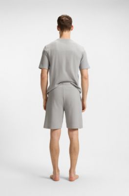 Cotton-blend shorts with waffle texture, Light Grey