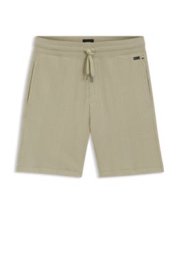 Cotton-blend shorts with waffle texture, Light Green