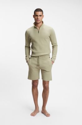 Cotton-blend shorts with waffle texture, Light Green