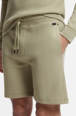 Cotton-blend shorts with waffle texture, Light Green