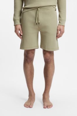 Cotton-blend shorts with waffle texture, Light Green
