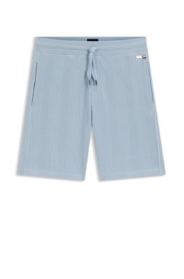 Cotton-blend shorts with waffle texture, Light Blue