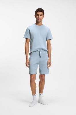 Cotton-blend shorts with waffle texture, Light Blue