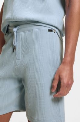 Cotton-blend shorts with waffle texture, Light Blue