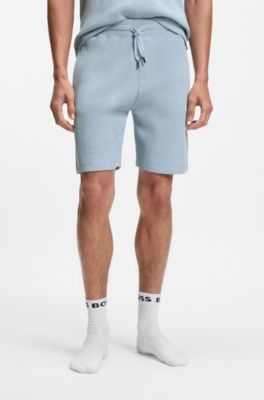 Shorts de algod&oacute;n con estructura de rejilla, Celeste
