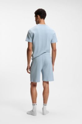 Cotton-blend shorts with waffle texture, Light Blue