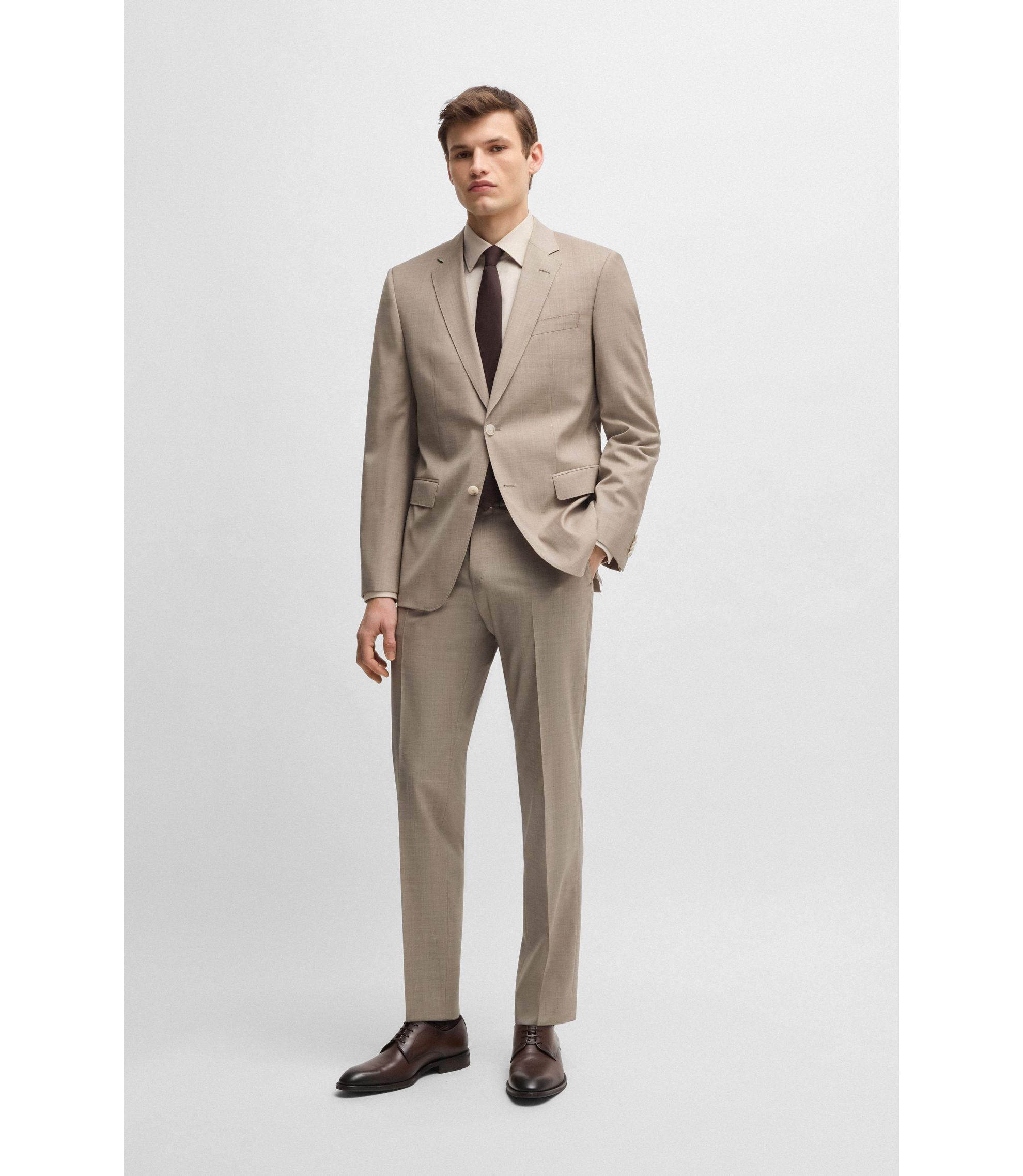 スーツ 25ssAURALEE LIGHTCOTTONWOOL VIYELLACARGO BOSS - Tailored blazer in stretch-wool sharkskin - Light Beige