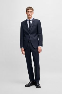 Slim-fit suit in virgin wool, Dark Blue