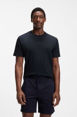 Two-piece branded pajama set in interlock cotton, Dark Blue