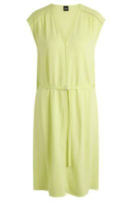 V-neck dress with integrated belt, Green