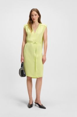 V-neck dress with integrated belt, Green