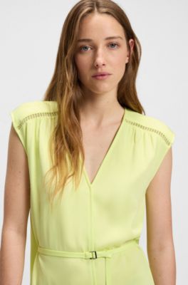 V-neck dress with integrated belt, Green
