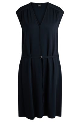 Robe &agrave; col&nbsp;V et ceinture int&eacute;gr&eacute;e, Bleu fonc&eacute;