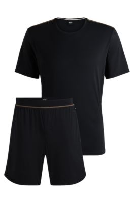 Pijama de punto el&aacute;stico con pespuntes, Negro