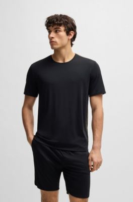 Stretch-jersey pajamas with overlock stitching, Black