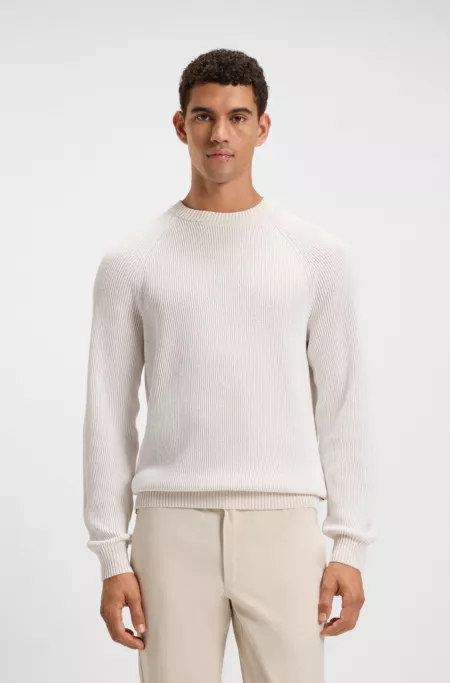 Cotton-linen sweater with striped knit