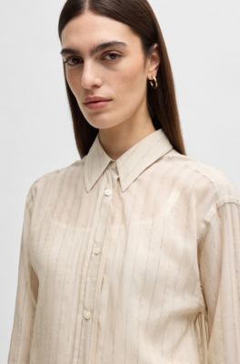 Blusa regular fit de algod&oacute;n a rayas, Blanco