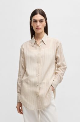 Blusa regular fit de algod&oacute;n a rayas, Blanco