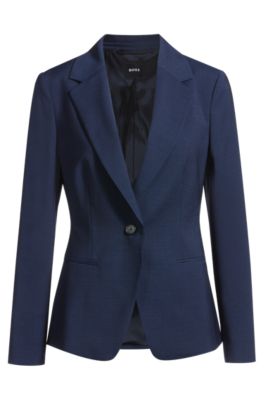 Regular-fit blazer in micro-check virgin wool, Dark Blue