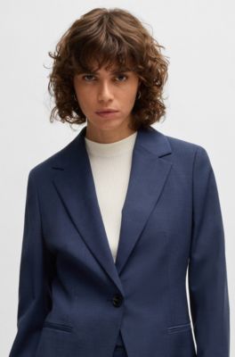 Regular-fit blazer in micro-check virgin wool, Dark Blue