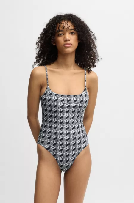 One-piece swimsuit with modern print