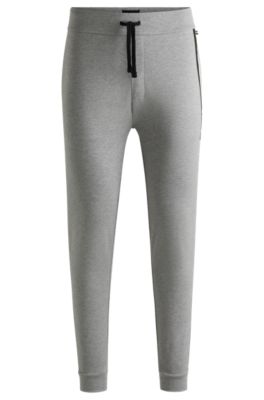 Cotton-terry tracksuit bottoms with stripe print, Grey