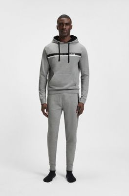 Cotton-terry tracksuit bottoms with stripe print, Grey