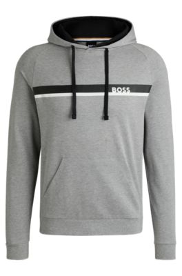 Sudadera de felpa de algod&oacute;n con capucha y rayas estampadas, Gris